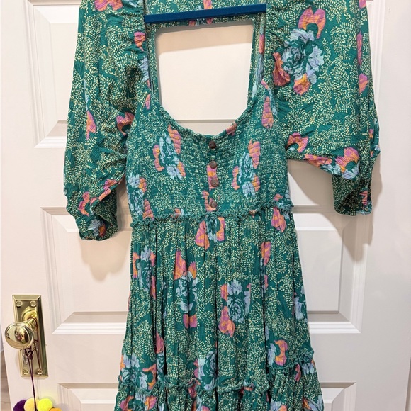 Free People Summer Picnic Printed Mini Dress in green - Picture 2 of 4